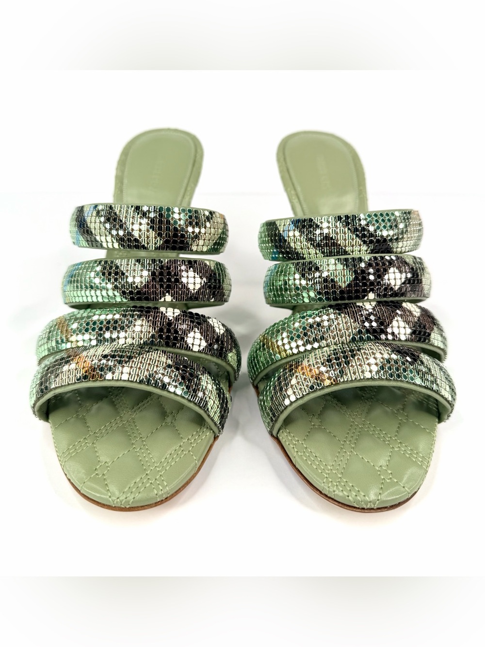 Burberry Check Mesh Mews Metallic Strap Mule Embellished Sandals Size EU 38.5 - Picture 5 of 12